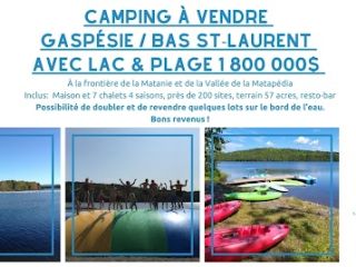Immobilier, Camping à vendre, Gaspésie, Vallée Matapédia, Base plein air, Relais, Resto, Bar, Kayak, VTT, Motoneige REF#17091
