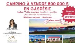 Immobilier camping à vendre, mini maison, chalet, gîte, resto, bar, bord de l'eau, mer, coucher de soleil REF#16722