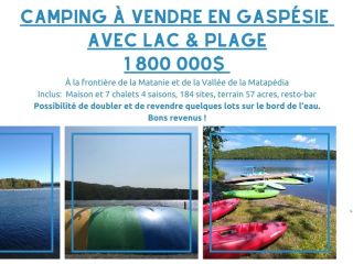 Immobilier, Camping à vendre, Gaspésie, Vallée Matapédia, Base plein air, Relais, Resto, Bar, Kayak, VTT, Motoneige REF#17091
